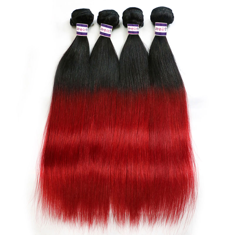 Ombre Red Hair Brazilian Straight Weave Styles 1B/Red